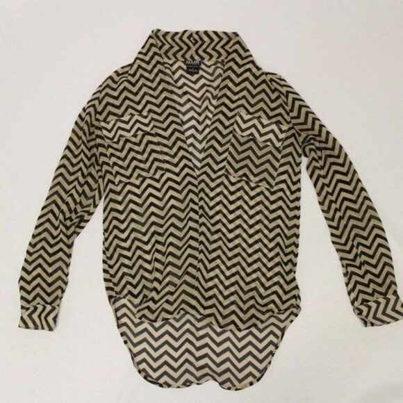Alloy Tan & Black Hi Lo Chevron Blouse Size S - Picture 1 of 8